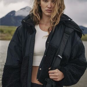 FP Movement by Free People Black Teddy Sherpa Puffer Hooded Jacket